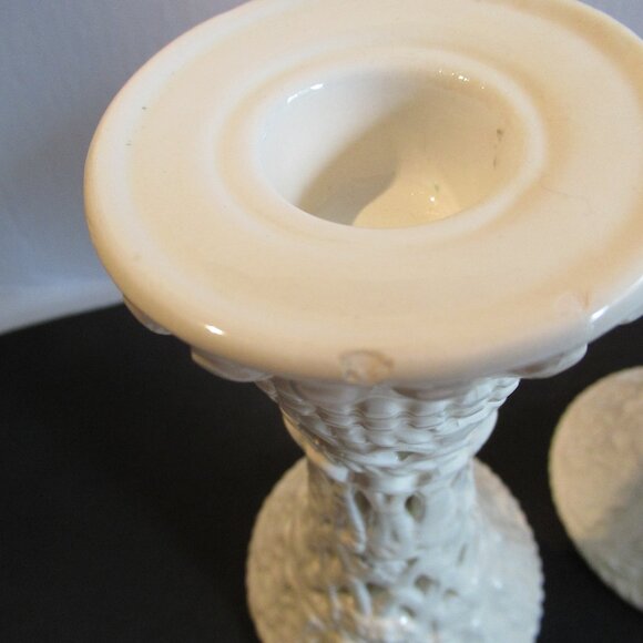 Vintage, Creamware, Filigree Candlesticks. Off White/Cream colour. 6.5" - Picture 3 of 7